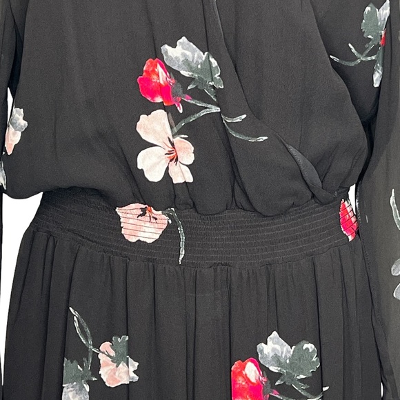 NWT Witchery Womens Dress Black Size 12 V-Neck Sheer Sleeves Maxi Red Flower - Picture 5 of 16